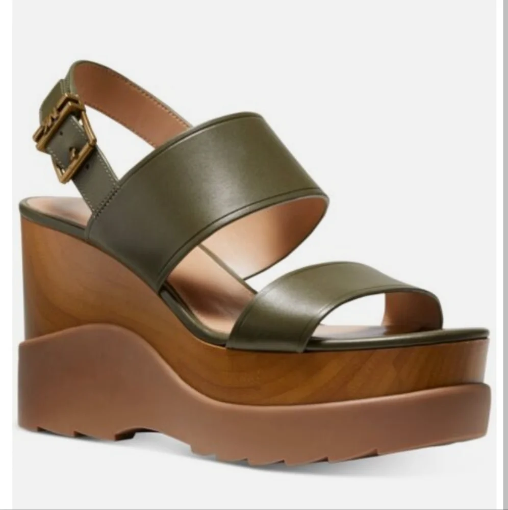 Michael Kors Rhett Platform Lug Sole Green Cushioned Dress Sandals -7.5 - Picture 1 of 7
